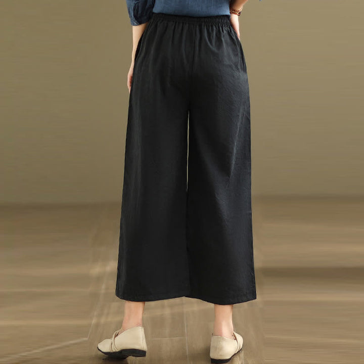 Buddha Stones Lässige, minimalistische Sommerhose aus einfarbigem Baumwollstoff mit Kordelzug, kurzem Bein und Tasche - image 10