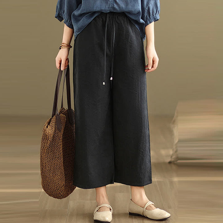 Buddha Stones Lässige, minimalistische Sommerhose aus einfarbigem Baumwollstoff mit Kordelzug, kurzem Bein und Tasche - image 12