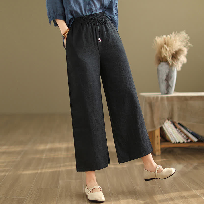 Buddha Stones Lässige, minimalistische Sommerhose aus einfarbigem Baumwollstoff mit Kordelzug, kurzem Bein und Tasche - image 11
