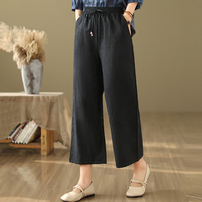 Buddha Stones Lässige, minimalistische Sommerhose aus einfarbigem Baumwollstoff mit Kordelzug, kurzem Bein und Tasche - image 9