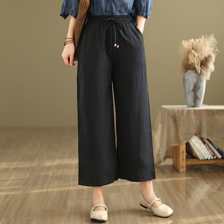 Buddha Stones Lässige, minimalistische Sommerhose aus einfarbigem Baumwollstoff mit Kordelzug, kurzem Bein und Tasche - image 8