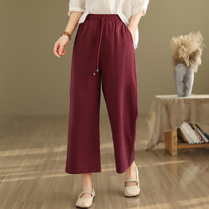 Buddha Stones Lässige, minimalistische Sommerhose aus einfarbigem Baumwollstoff mit Kordelzug, kurzem Bein und Tasche - image 17