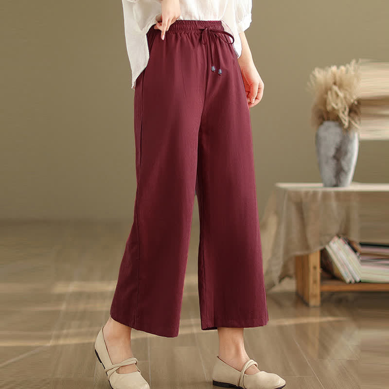 Buddha Stones Lässige, minimalistische Sommerhose aus einfarbigem Baumwollstoff mit Kordelzug, kurzem Bein und Tasche - image 15