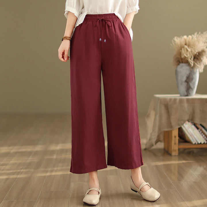Buddha Stones Lässige, minimalistische Sommerhose aus einfarbigem Baumwollstoff mit Kordelzug, kurzem Bein und Tasche - Kastanienbraun - US8-10, UK/AU12-14, EU40-42 (2XL) - image 14