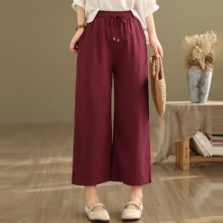 Buddha Stones Lässige, minimalistische Sommerhose aus einfarbigem Baumwollstoff mit Kordelzug, kurzem Bein und Tasche - image 16