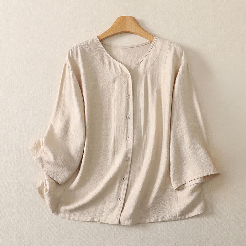 Buddha Stones Lässiges, minimalistisches, einfarbiges Langarmhemd für Damen mit Knopfleiste – Sommerlich - Antikweiß - US12, UK/AU16, EU44 (3XL) - image 9