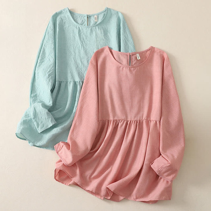 Buddha Stones Sommerliche, lässige, minimalistische, einfarbige Damen-Langarmshirts mit Rundhalsausschnitt - image 8