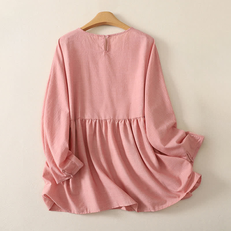 Buddha Stones Sommerliche, lässige, minimalistische, einfarbige Damen-Langarmshirts mit Rundhalsausschnitt - image 1