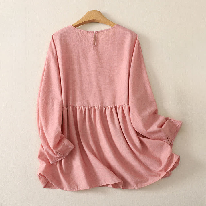 Buddha Stones Sommerliche, lässige, minimalistische, einfarbige Damen-Langarmshirts mit Rundhalsausschnitt - image 1