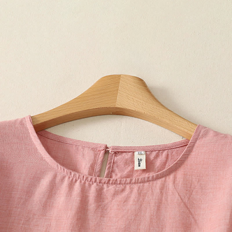 Buddha Stones Sommerliche, lässige, minimalistische, einfarbige Damen-Langarmshirts mit Rundhalsausschnitt - image 2