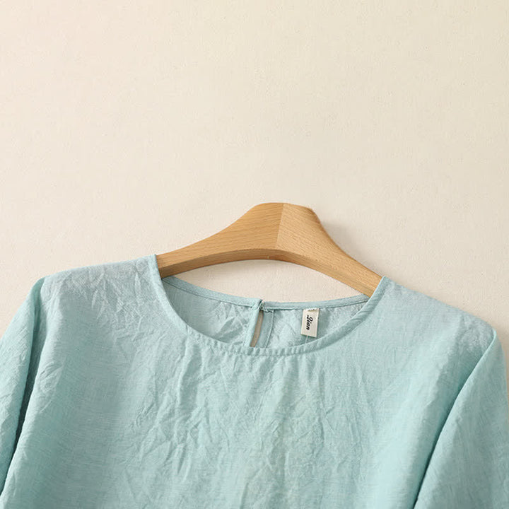 Buddha Stones Sommerliche, lässige, minimalistische, einfarbige Damen-Langarmshirts mit Rundhalsausschnitt - image 5