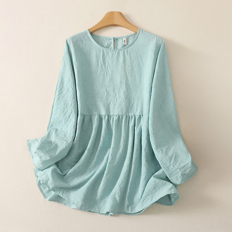 Buddha Stones Sommerliche, lässige, minimalistische, einfarbige Damen-Langarmshirts mit Rundhalsausschnitt - Helltürkis - US12, UK/AU16, EU44 (2XL) - image 4