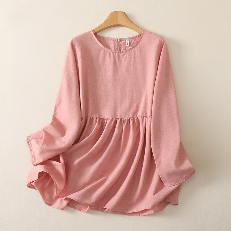 Buddha Stones Sommerliche, lässige, minimalistische, einfarbige Damen-Langarmshirts mit Rundhalsausschnitt - Hellrosa - US12, UK/AU16, EU44 (2XL) - image 0