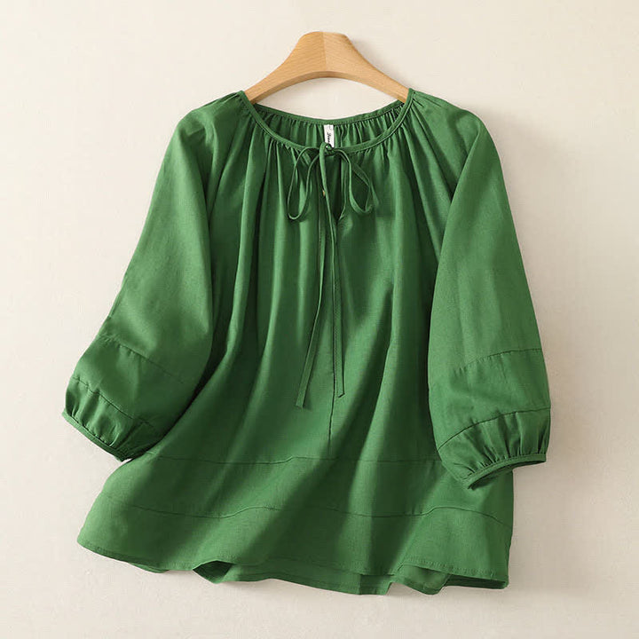 Buddha Stones Sommerliches Boho-Damen-Langarmshirt mit Kordelzug und Rundhalsausschnitt, einfarbig, einfarbig - SeaGreen - US14, UK/AU18, EU46 (2XL) - image 0