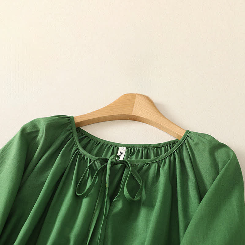Buddha Stones Sommerliches Boho-Damen-Langarmshirt mit Kordelzug und Rundhalsausschnitt, einfarbig, einfarbig - image 2