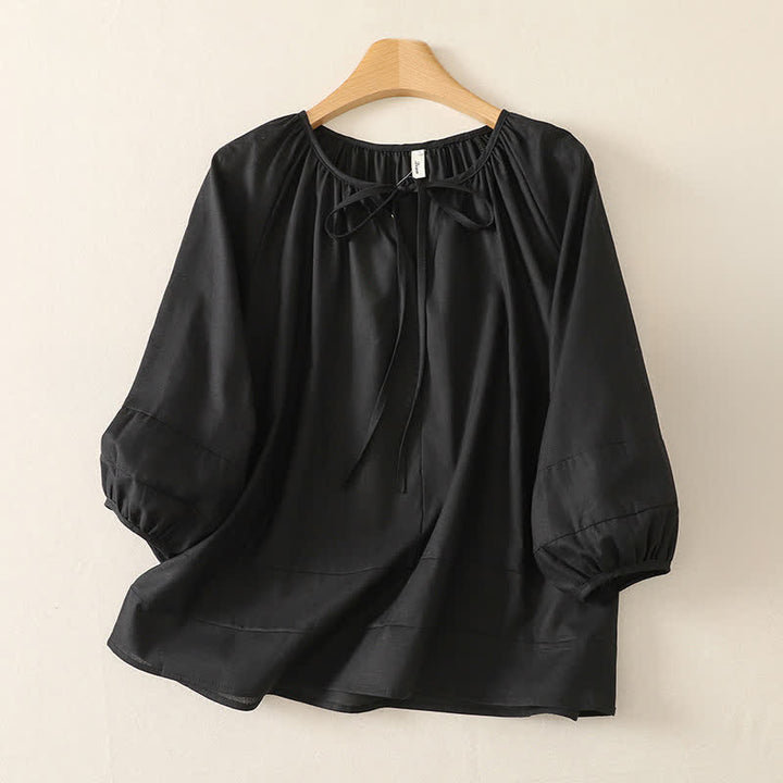 Buddha Stones Sommerliches Boho-Damen-Langarmshirt mit Kordelzug und Rundhalsausschnitt, einfarbig, einfarbig - Schwarz - US14, UK/AU18, EU46 (2XL) - image 8