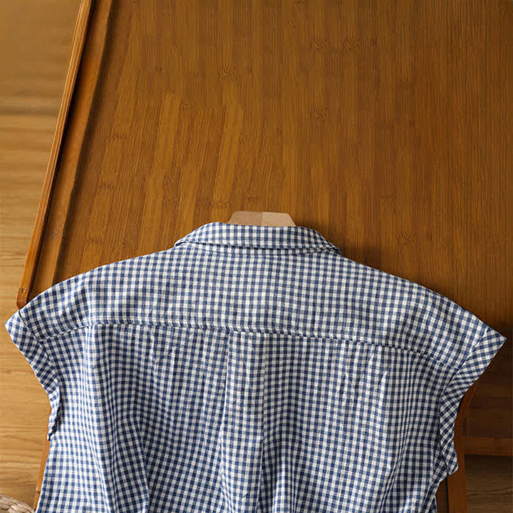 Buddha Stones Sommerliches, lässiges Vintage-Knopfleisten-Tanktop für Damen mit Karomuster - image 10