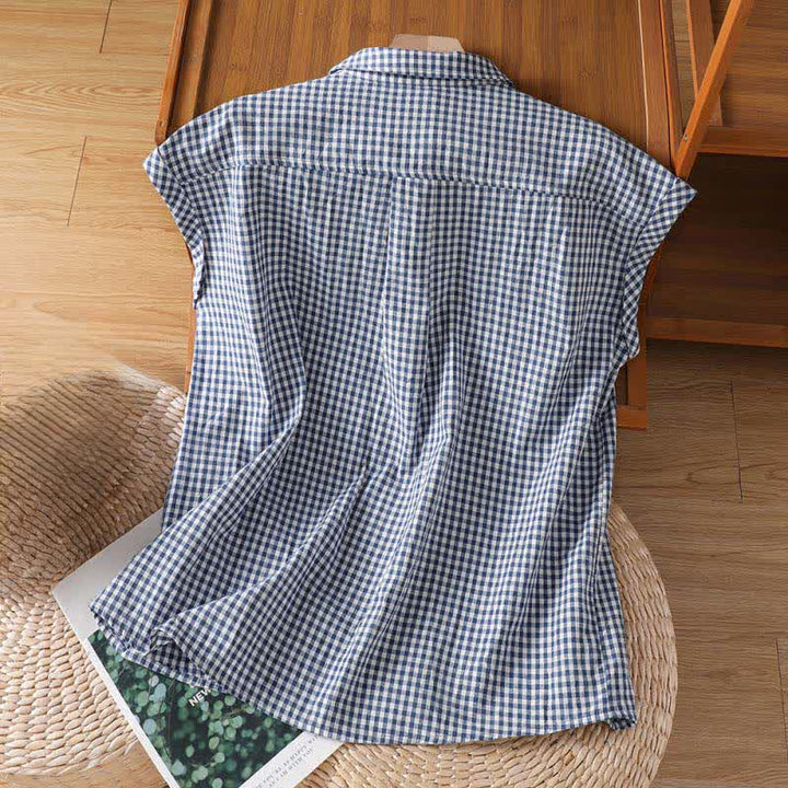 Buddha Stones Sommerliches, lässiges Vintage-Knopfleisten-Tanktop für Damen mit Karomuster - image 8