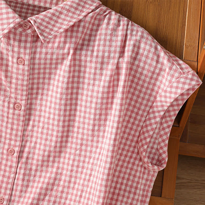 Buddha Stones Sommerliches, lässiges Vintage-Knopfleisten-Tanktop für Damen mit Karomuster - image 4