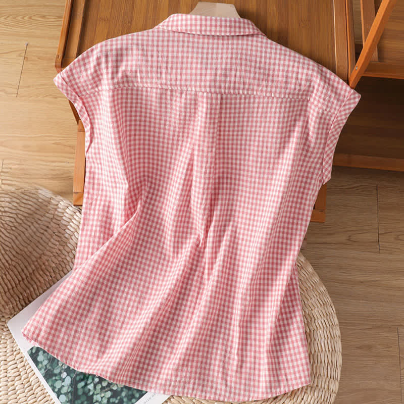 Buddha Stones Sommerliches, lässiges Vintage-Knopfleisten-Tanktop für Damen mit Karomuster - image 1