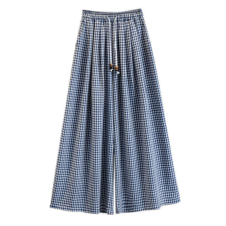 Buddha Stones Lässige Sommerhose mit Kordelzug, klein kariert, knöchelhoch, Damenhose mit weitem Bein und Tasche - image 6