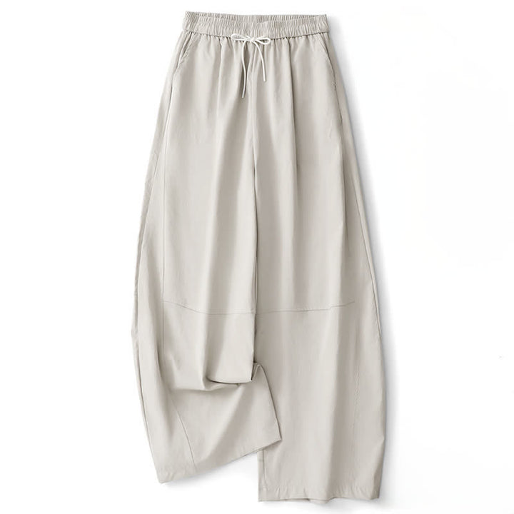 Buddha Stones Lässige, minimalistische Haremshose aus einfarbiger Baumwolle mit Kordelzug und Tasche für Damen – ideal für den Sommer. - Beige - US8-10, UK/AU12-14, EU40-42 (2XL) - image 8