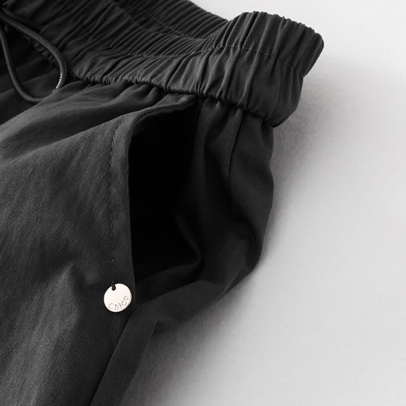 Buddha Stones Lässige, minimalistische Haremshose aus einfarbiger Baumwolle mit Kordelzug und Tasche für Damen – ideal für den Sommer. - image 3