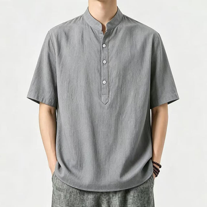 Buddha Stones Lässige Sommerhemden mit Stehkragen, einfarbig, Kurzarm, für Herren - Grau - US/UK/AU46, EU56 (5XL) - image 4