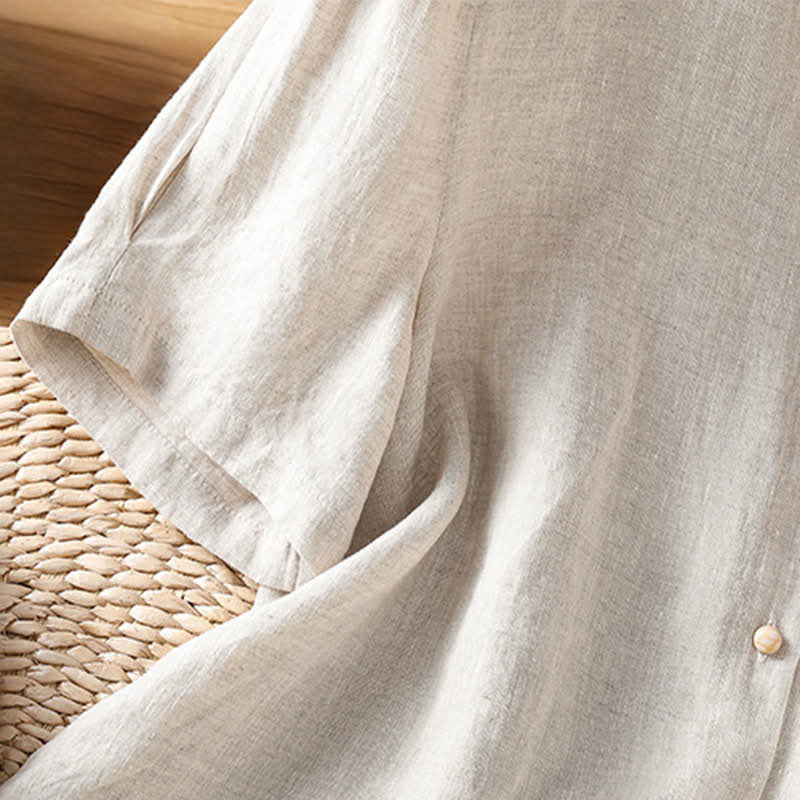 Buddha Stones Lässiges, minimalistisches Sommer-Hemd mit Knopfleiste, kurzen Ärmeln und aufgesetzter Tasche für Damen. - image 19
