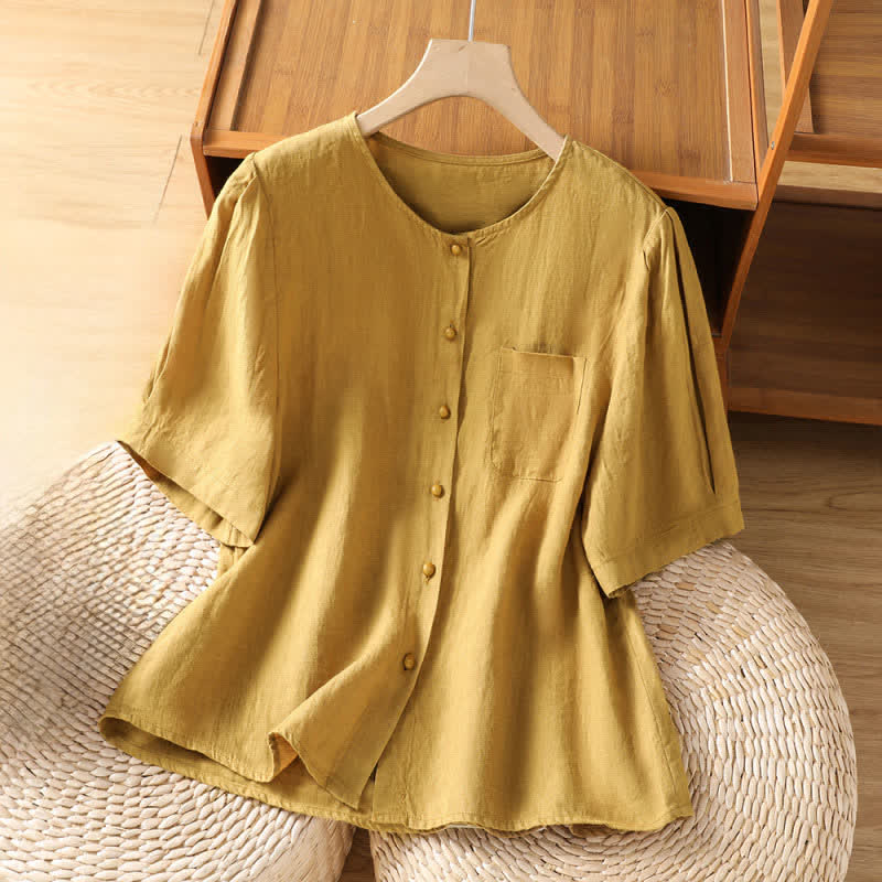 Buddha Stones Lässiges, minimalistisches Sommer-Hemd mit Knopfleiste, kurzen Ärmeln und aufgesetzter Tasche für Damen. - Dunkelkhaki - US8-10, UK/AU12-14, EU40-42 (2XL) - image 7