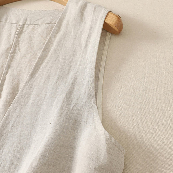 Buddha Stones Sommerliches, lässiges, minimalistisches, einfarbiges Damen-Tanktop mit Knopfleiste - image 3