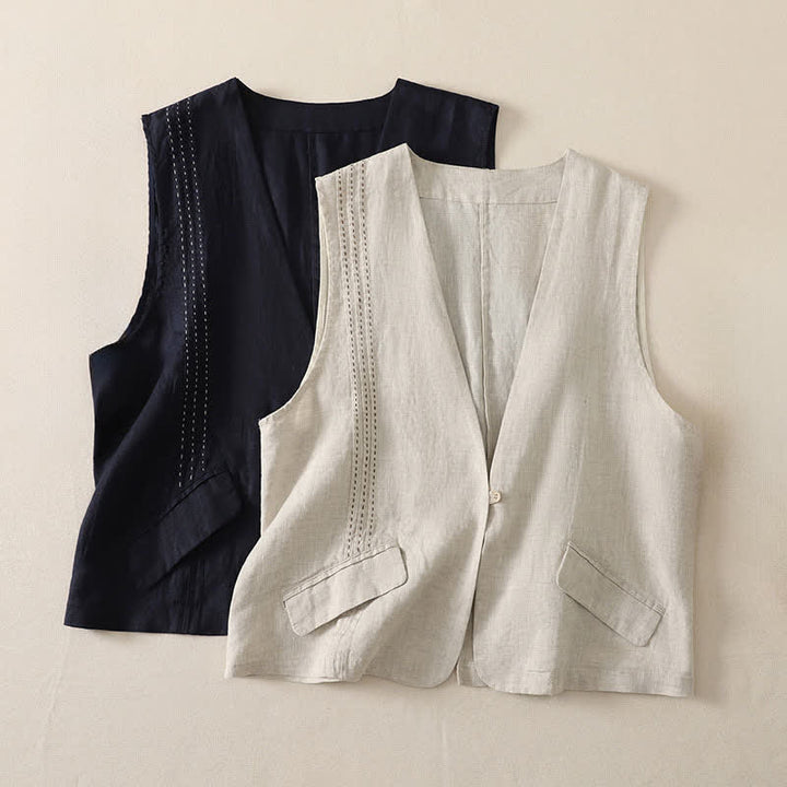 Buddha Stones Sommerliches, lässiges, minimalistisches, einfarbiges Damen-Tanktop mit Knopfleiste - image 9
