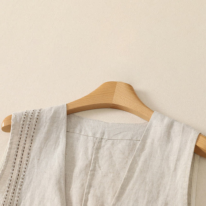 Buddha Stones Sommerliches, lässiges, minimalistisches, einfarbiges Damen-Tanktop mit Knopfleiste - image 1