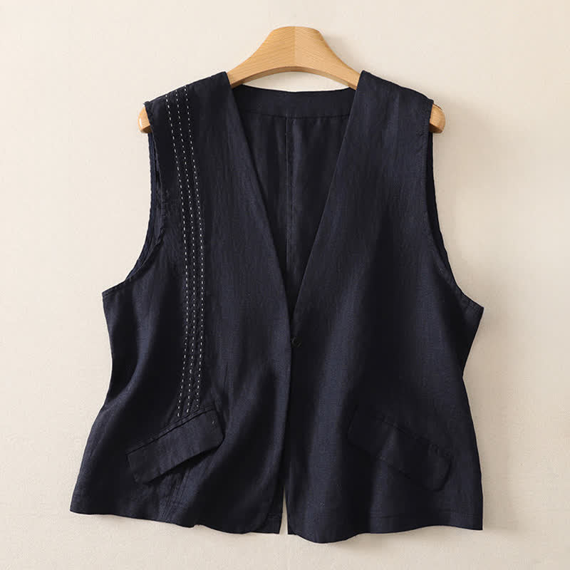 Buddha Stones Sommerliches, lässiges, minimalistisches, einfarbiges Damen-Tanktop mit Knopfleiste - Marine - US12, UK/AU16, EU44 (2XL) - image 6