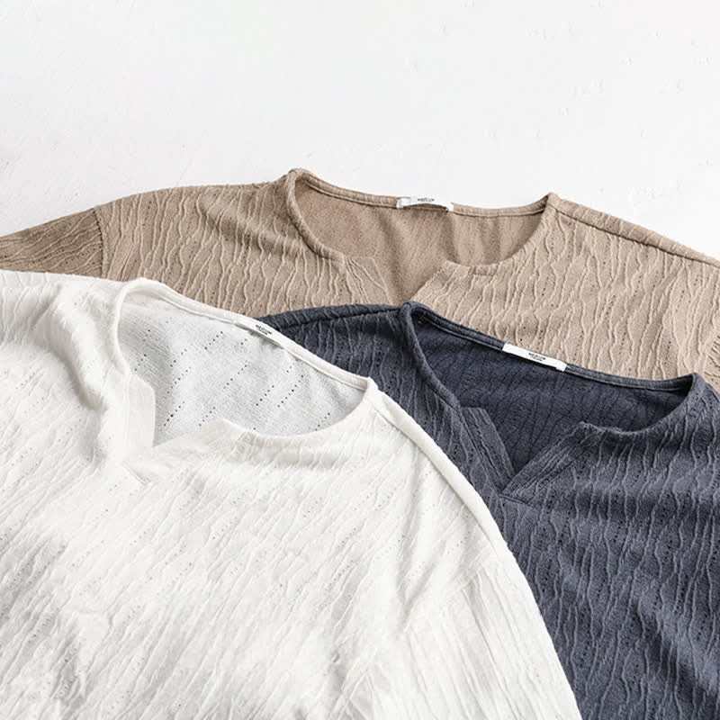 Buddha Stones Lässiges, minimalistisches Kurzarm-T-Shirt für Herren mit V-Ausschnitt aus Sommer. - image 19