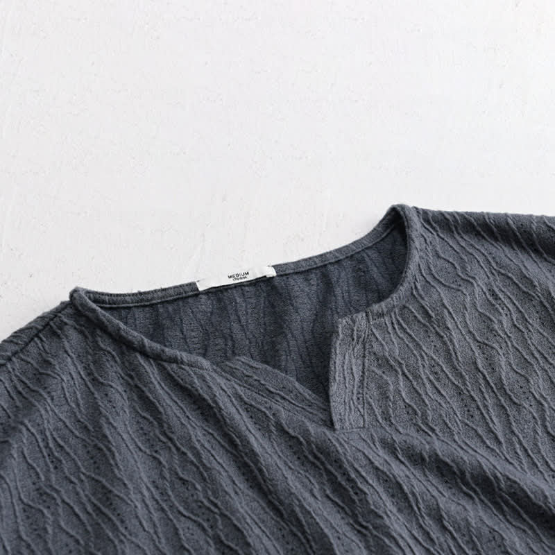 Buddha Stones Lässiges, minimalistisches Kurzarm-T-Shirt für Herren mit V-Ausschnitt aus Sommer. - image 2