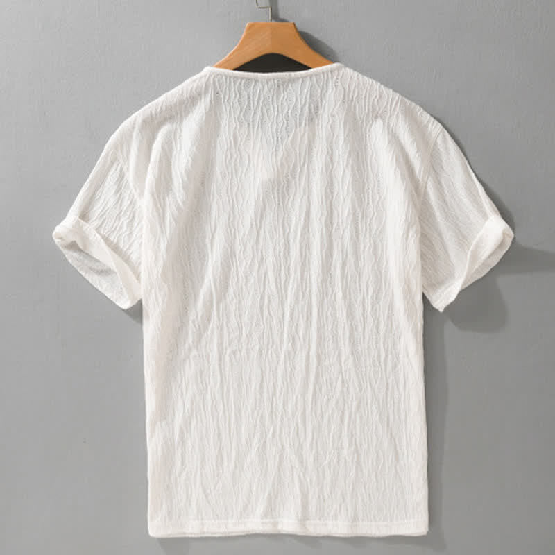 Buddha Stones Lässiges, minimalistisches Kurzarm-T-Shirt für Herren mit V-Ausschnitt aus Sommer. - image 13