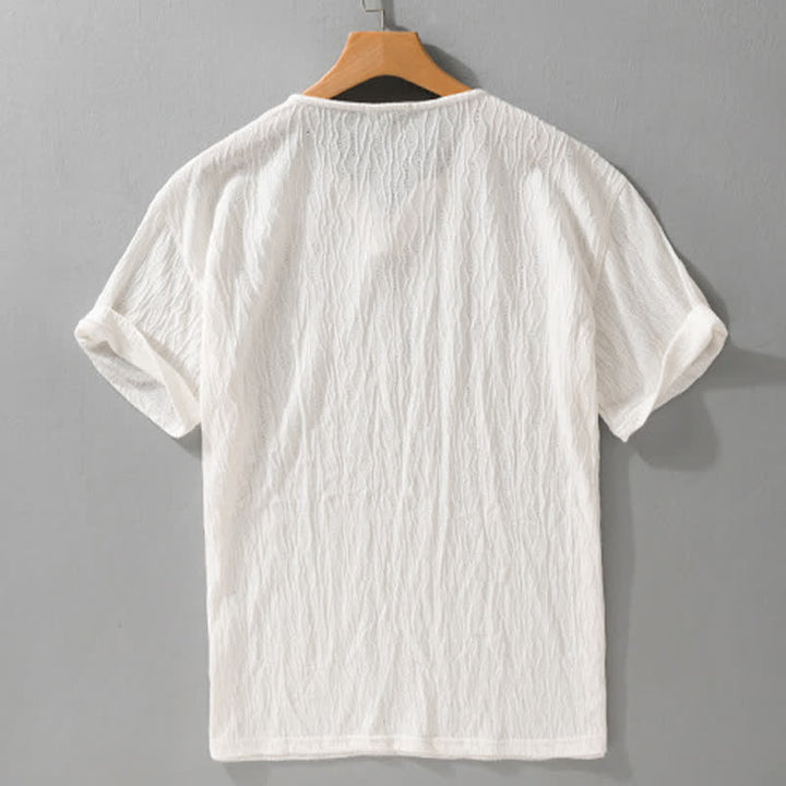 Buddha Stones Lässiges, minimalistisches Kurzarm-T-Shirt für Herren mit V-Ausschnitt aus Sommer. - image 13