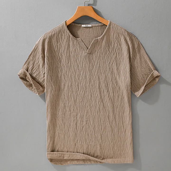 Buddha Stones Lässiges, minimalistisches Kurzarm-T-Shirt für Herren mit V-Ausschnitt aus Sommer. - image 6