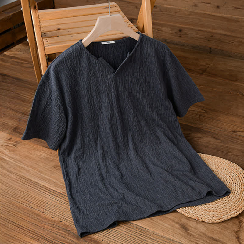 Buddha Stones Lässiges, minimalistisches Kurzarm-T-Shirt für Herren mit V-Ausschnitt aus Sommer. - Dunkelgrau - US/UK/AU42, EU52 (3XL) - image 0