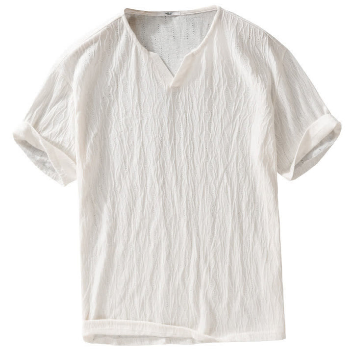 Buddha Stones Lässiges, minimalistisches Kurzarm-T-Shirt für Herren mit V-Ausschnitt aus Sommer. - image 14
