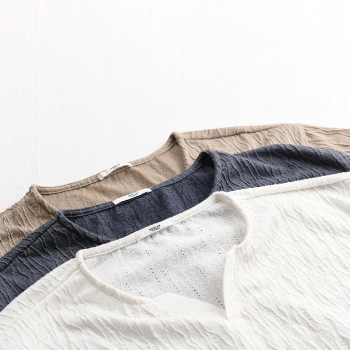 Buddha Stones Lässiges, minimalistisches Kurzarm-T-Shirt für Herren mit V-Ausschnitt aus Sommer. - image 20