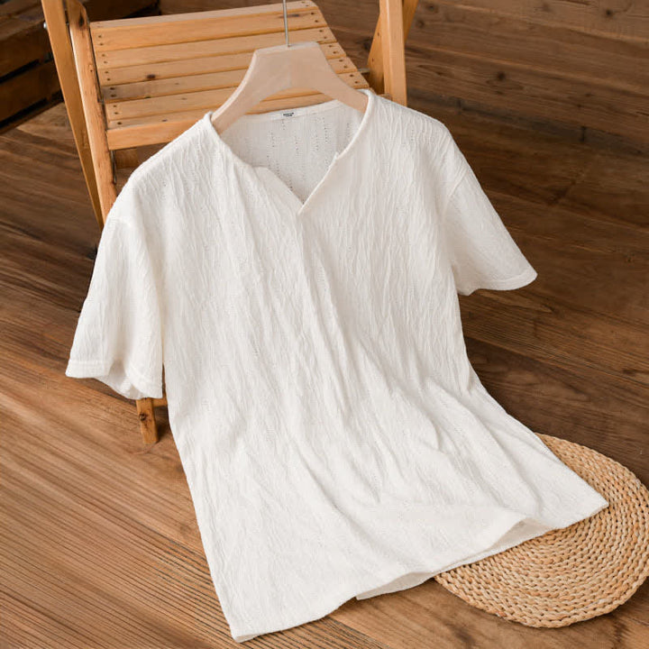 Buddha Stones Lässiges, minimalistisches Kurzarm-T-Shirt für Herren mit V-Ausschnitt aus Sommer. - image 12