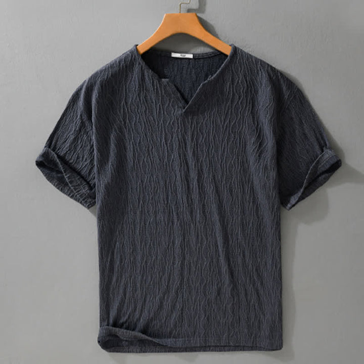 Buddha Stones Lässiges, minimalistisches Kurzarm-T-Shirt für Herren mit V-Ausschnitt aus Sommer. - image 1