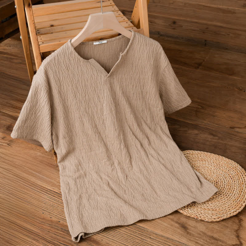 Buddha Stones Lässiges, minimalistisches Kurzarm-T-Shirt für Herren mit V-Ausschnitt aus Sommer. - BurlyWood - US/UK/AU42, EU52 (3XL) - image 5