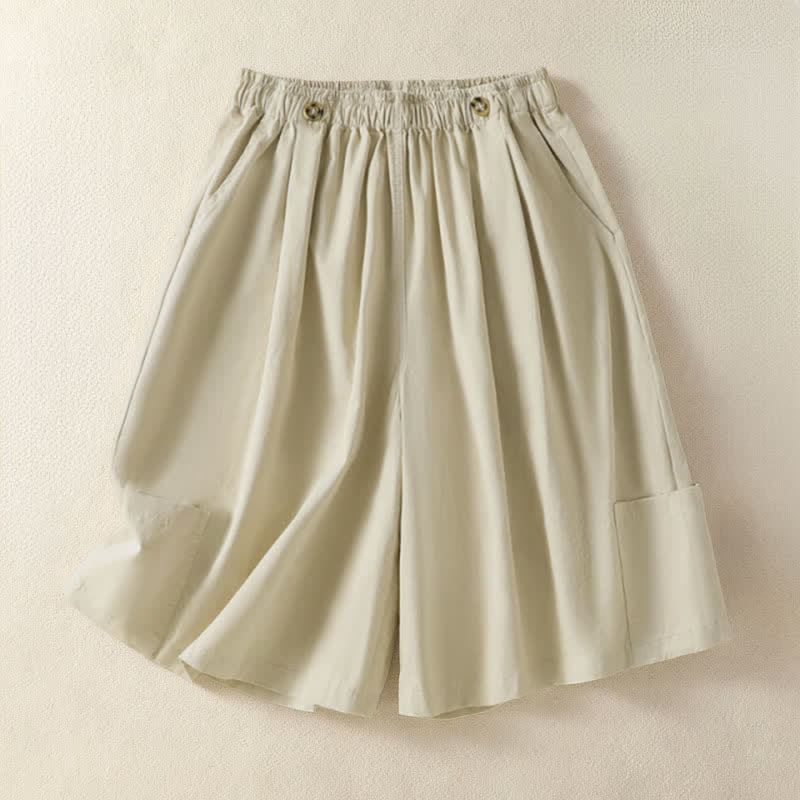 Buddha Stones Lässige, minimalistische Damen-Shorts mit Tasche für den Sommer - Weizen - US8-10, UK/AU12-14, EU40-42 (2XL) - image 0