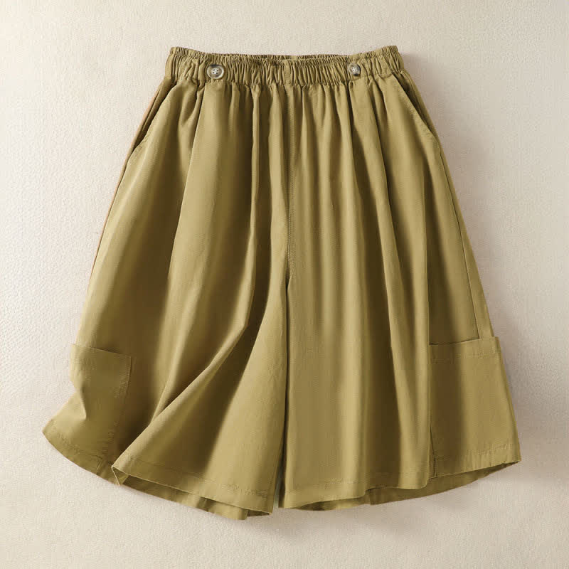 Buddha Stones Lässige, minimalistische Damen-Shorts mit Tasche für den Sommer - Dunkelkhaki - US8-10, UK/AU12-14, EU40-42 (2XL) - image 15