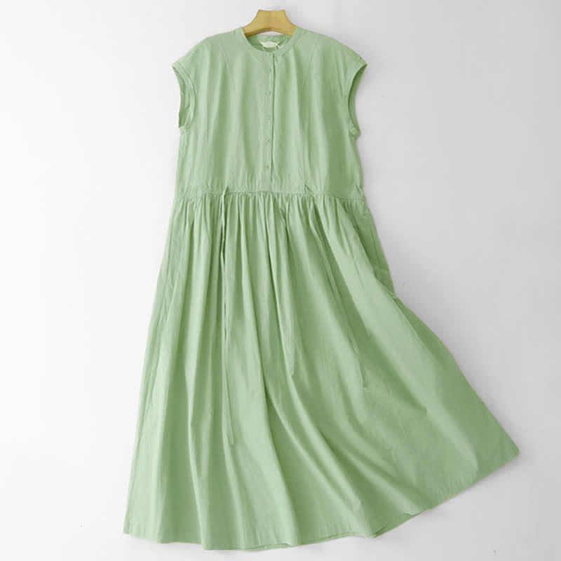 Buddha Stones Sommerliches, lässiges Vintage-Kleid für Damen mit kurzen Ärmeln, Knopfleiste, Schnürung, Tasche und Knopfleiste - image 8