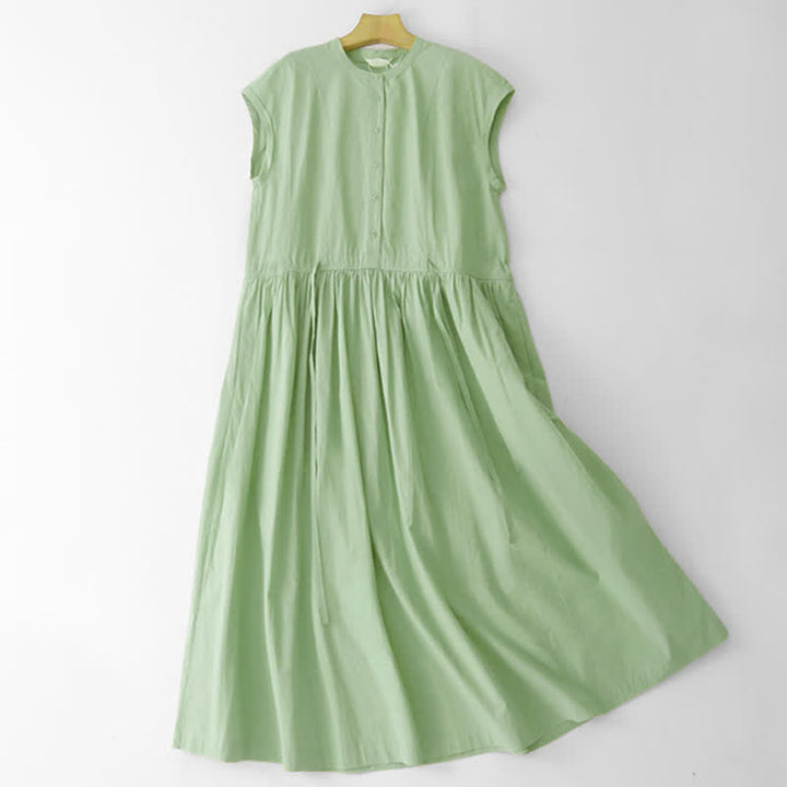Buddha Stones Sommerliches, lässiges Vintage-Kleid für Damen mit kurzen Ärmeln, Knopfleiste, Schnürung, Tasche und Knopfleiste - image 8