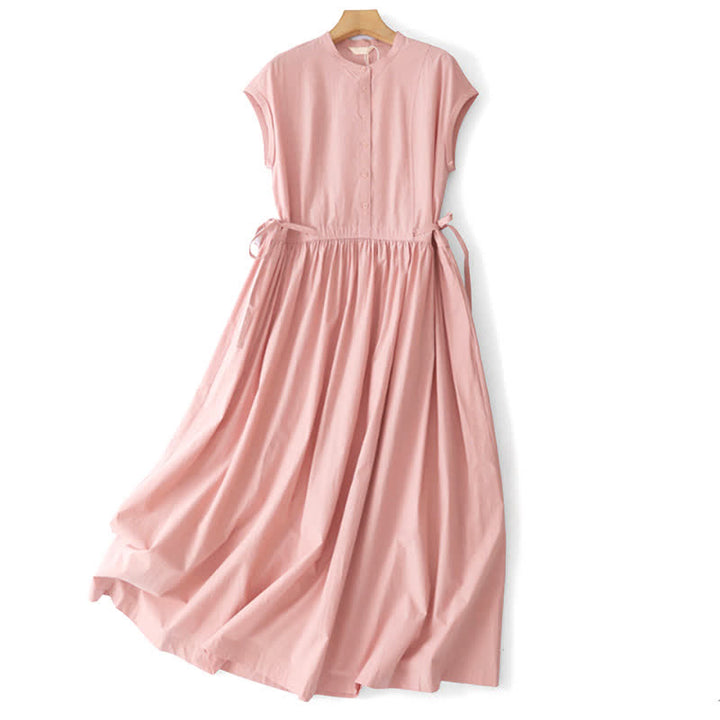 Buddha Stones Sommerliches, lässiges Vintage-Kleid für Damen mit kurzen Ärmeln, Knopfleiste, Schnürung, Tasche und Knopfleiste - Hellrosa - US12, UK/AU16, EU44 (2XL) - image 18